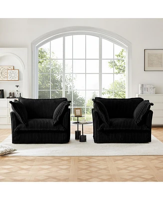 Black Corduroy Armchair Set with Pillows