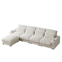 126" Corduroy L-Shaped Sofa w/ Cup Holder, Usb