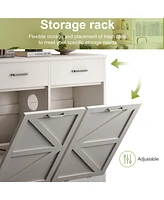 White Tilt Out Trash Cabinet with 2 drawer, Quick Installation and Deodorising Function, Wooden Freestanding Trash Can Cabinet Holds Up to 2x10 Gallon