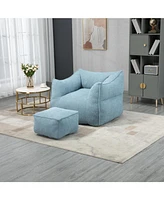 Durable Comfort Lounger: Bean Bag Sofa & Footstool Combo