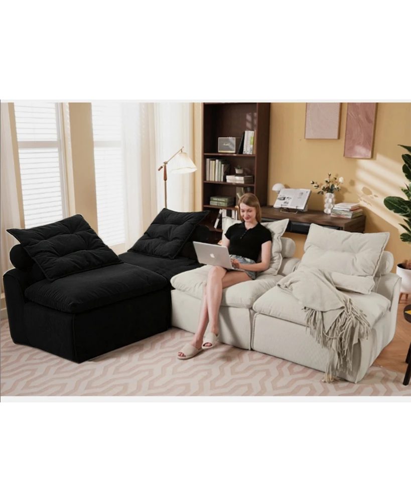 Modular Sofa: Diy, Corduroy, 4 Seats, No Armrests, Pillow-Back, Lumbar Pillow
