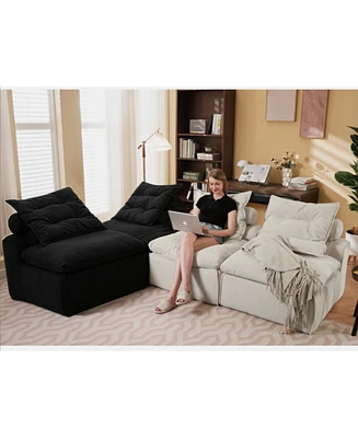 Modular Sofa: Diy, Corduroy, 4 Seats, No Armrests, Pillow-Back, Lumbar Pillow