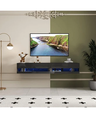 180 Wall Mounted Floating 80" Tv Stand with 20 Color LEDs and Charging Station