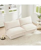 Slipcovered 2-Seater Armless Sofa with Pillows, Chenille Fabric, Cream