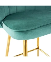Luxe Green Velvet Bar Chairs (Set of 5) with Gold Metal Legs