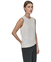 Dkny Petite Mixed-Media Sleeveless Crewneck Top