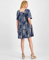 Style & Co Petite Square-Neck Cotton Tiered Dress, Exclusively at Macy's