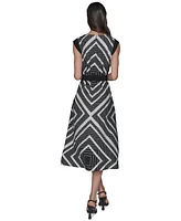 Karl Lagerfeld Paris Women's Geo-Print Belted V-Neck Midi Dress