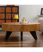 35.4 "Round Retro Coffee Table, Coffee Table Suitable For Coffee and Home Decor, Natural