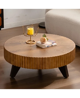 35.4 "Round Retro Coffee Table, Coffee Table Suitable For Coffee and Home Decor, Natural