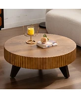 35.4 "Round Retro Coffee Table, Coffee Table Suitable For Coffee and Home Decor, Natural