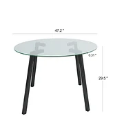 47.2" Modern Round Glass Dining Table with Black Legs