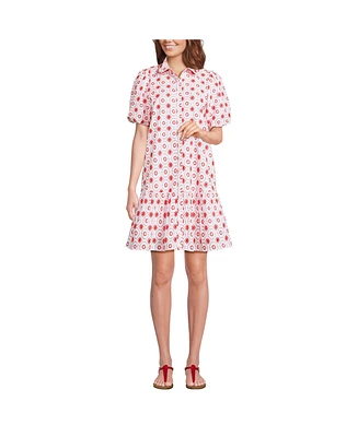 Lands' End Women's Elbow Sleeve Eyelet Knee Length Shirt Dress