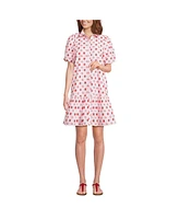 Lands' End Women's Elbow Sleeve Eyelet Knee Length Shirt Dress