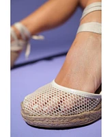 Lions Mesh Leather Wedge Espadrilles Sandal (Women)
