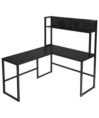 Industrial L-Shaped Desk Bookshelf 55 Inch Corner Computer Gaming Table