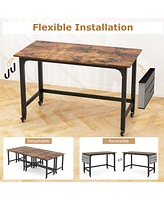 48 Inch Rolling Computer Desk with Metal Frame for Home Office