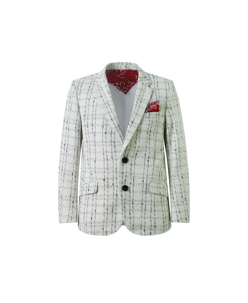 Elie Balleh Boys White Plaid Boucle Slim Fit Jacket