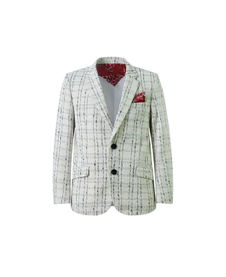 Elie Balleh Boys White Plaid Boucle Slim Fit Jacket