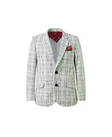 Elie Balleh Boys White Plaid Boucle Slim Fit Jacket