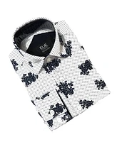 Elie Balleh Big Boys White Floral Print Slim Fit Short Sleeve Shirt