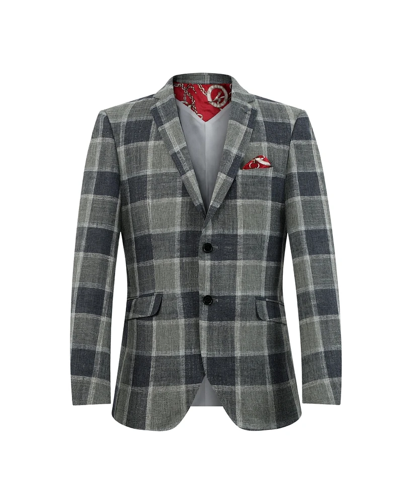 Elie Balleh Boys Grey Slim Fit Plaid Blazer