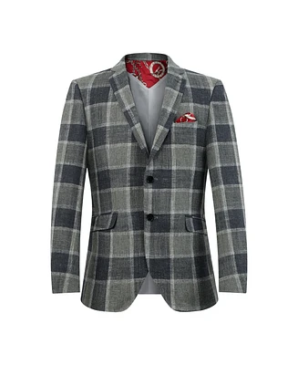 Elie Balleh Boys Grey Slim Fit Plaid Blazer