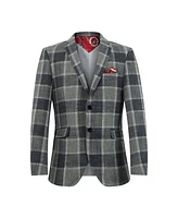 Elie Balleh Boys Grey Slim Fit Plaid Blazer