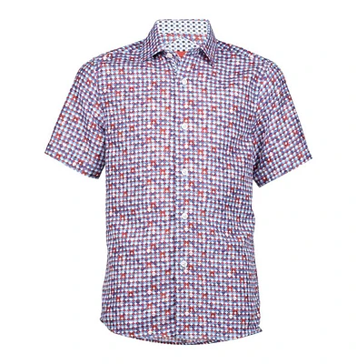 Elie Balleh Big Boys Blue Short Sleeve Circle Diamond Multicolor Slim Fit Shirt