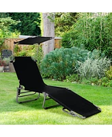 Gymax Set of 2 Foldable Lounge Chair Adjustable Outdoor Beach Patio Recliner W/ Sun Shade
