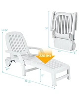 Gymax Set of 2 Patio Adjustable Chaise Lounge Chair Folding Recliner w/ Wheels
