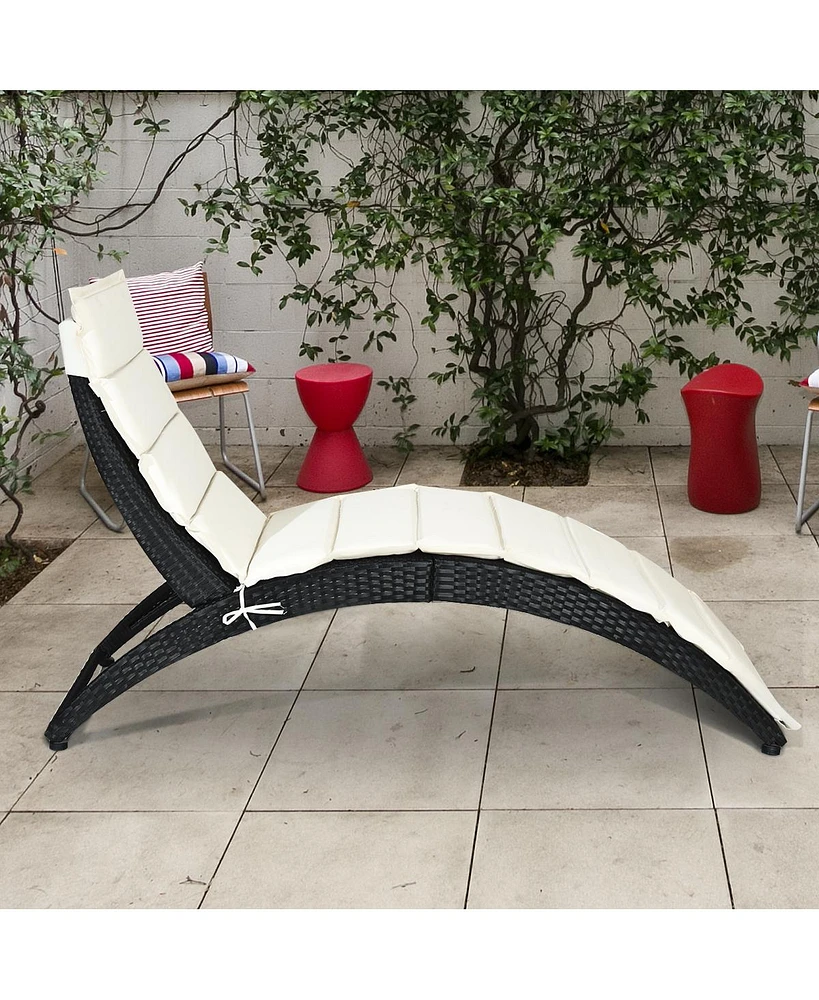 Gymax Foldable Rattan Wicker Chaise Lounge Chair w/ Cushion Patio Outdoor