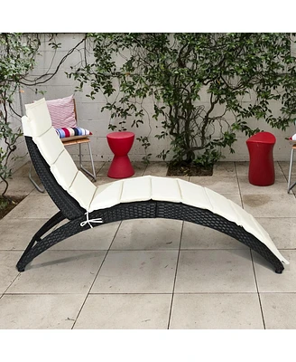 Gymax Foldable Rattan Wicker Chaise Lounge Chair w/ Cushion Patio Outdoor