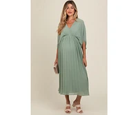 Pinkblush Maternity Light Olive Pleated V Neck Maxi Dress