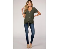 Pinkblush Maternity Light Olive Button Tie Front Top