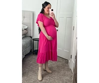 Pinkblush Maternity Fuchsia Smocked Ruffle Dress