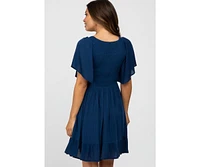 Pinkblush Maternity Navy Blue Smocked Front Ruffle Hem Dress