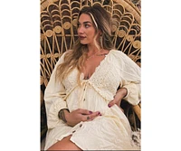 Pinkblush Maternity Beige Crochet Lace Button Front Dress