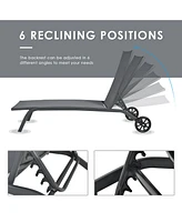 Gymax Set of 2 Outdoor Chaise Lounge Chair Adjustable Patio Recliner w/ Wheels