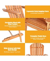 Gymax 2 Pcs Eucalyptus Adirondack Chair Foldable Outdoor Wood Lounger Chair
