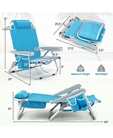 1 Piece Foldable Backpack Beach Chair with Cup Holder and Storage Pockets for Outdoor