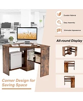 Corner Computer Desk Triangle Writing Workstation with Storage Shelf