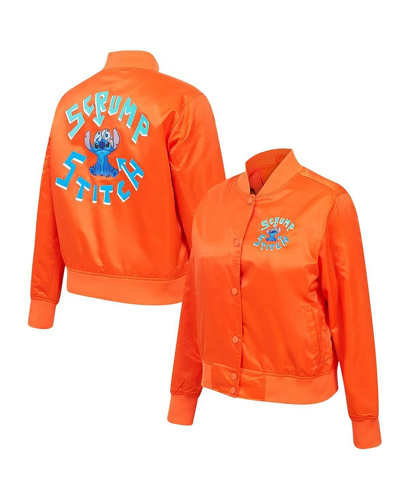 Freeze Max Women's Orange Lilo and Stitch Scrump Full-Snap Satin Jacket