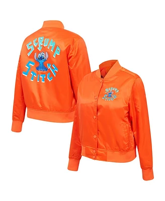 Freeze Max Women's Orange Lilo and Stitch Scrump Full-Snap Satin Jacket