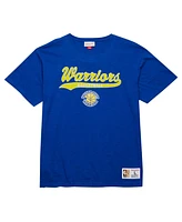 Mitchell & Ness Men's Royal Golden State Warriors Hardwood Classics Felt applique Slub T-Shirt