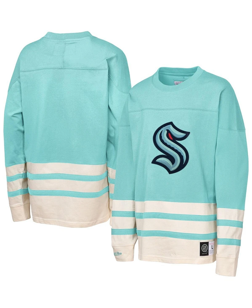 Mitchell & Ness Big Boys and Girls Light Blue Seattle Kraken Chainstitch Heavyweight Long Sleeve Top
