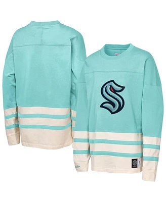 Mitchell & Ness Big Boys and Girls Light Blue Seattle Kraken Chainstitch Heavyweight Long Sleeve Top