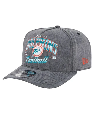 New Era Men's Black Miami Dolphins Throwback Washed A-Frame 9FIFTY Snapback Hat