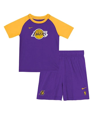 Nike Big Boys and Girls 2-Piece Purple Los Angeles Lakers Practice T-Shirt Shorts Set