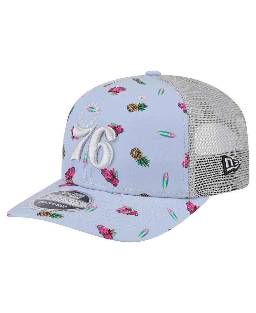 New Era Men's Light Blue/Gray Philadelphia 76ers Adventure Aloha Pattern 9SEVENTY Stretch-Snap Hat